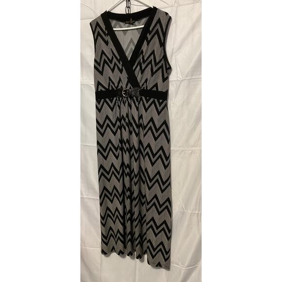 Susan Lawrence 2X Sleeveless Belted Dress Black White - Picture 1 of 7